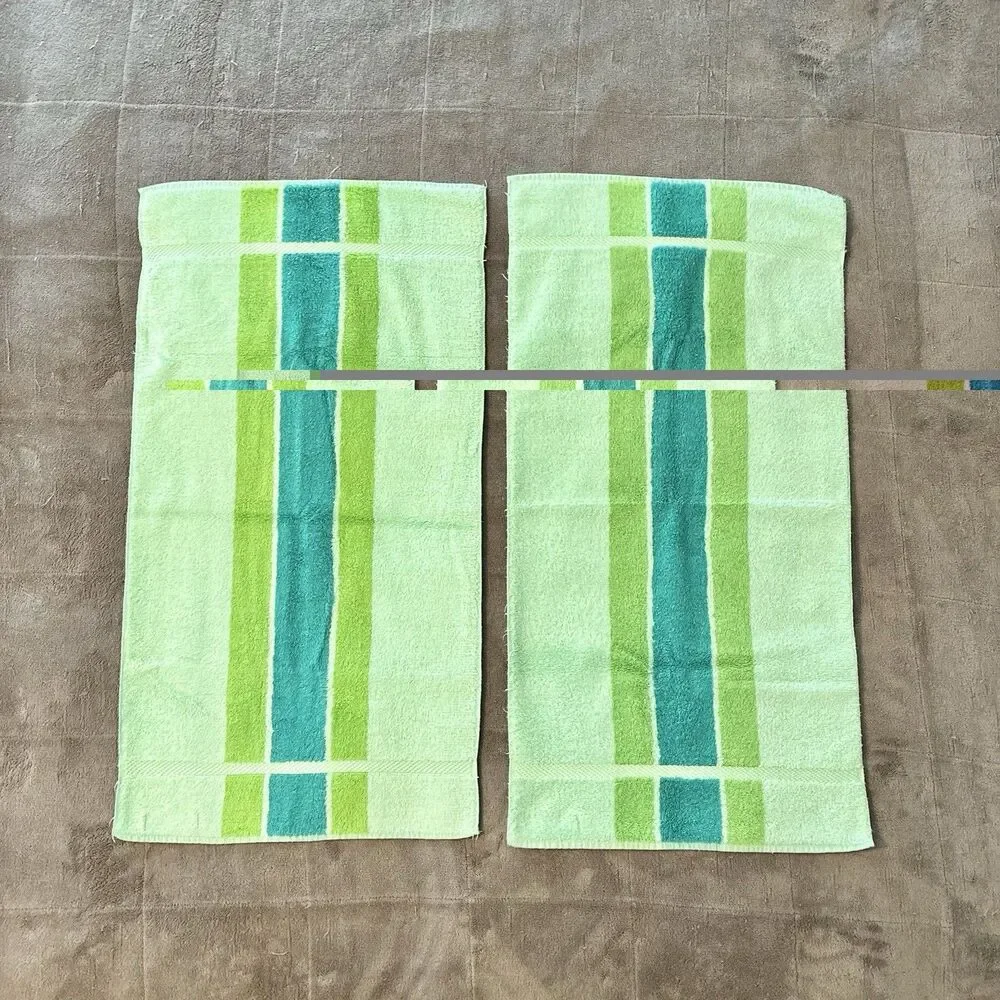 Vintage Fieldcrest Towel Set Green Stripe, 1 Bath, 2 Hand, 3 Pc Royal Velvet